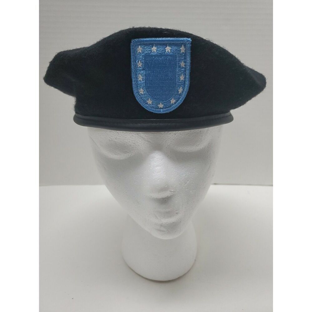 US ARMY Military Black Wool Beret SIZE 7 Uniform Logo Made USA